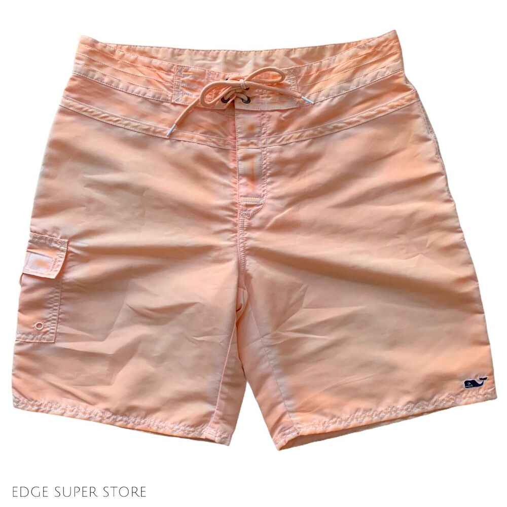 Vineyard Vines Sunburnt Neon Orange Cargo Pocket Pool Board Swim Shorts Size 32